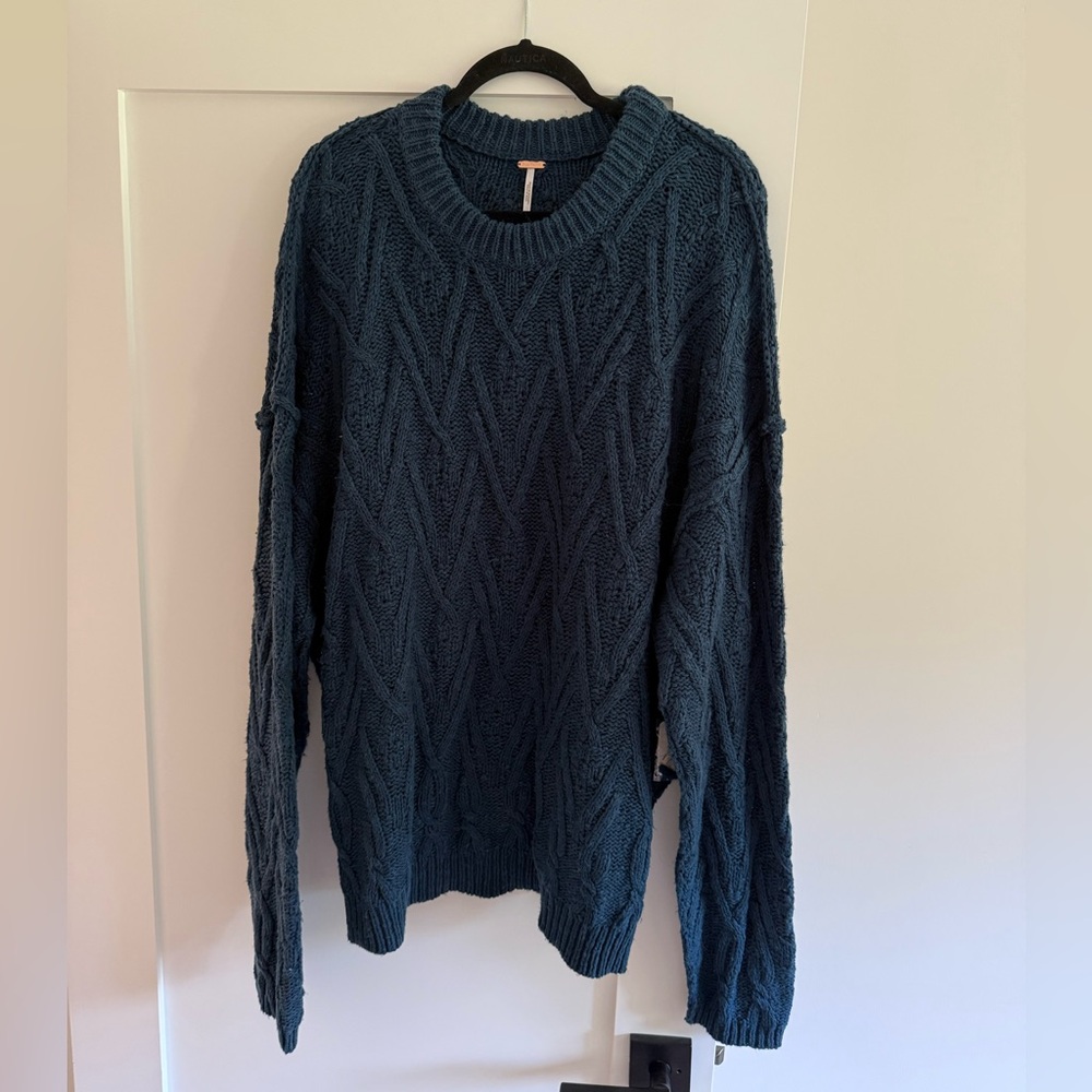Free People Women's Navy Cable Knit Sweater